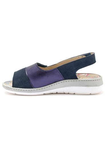 Sandales cuir confortables, extra large Marine