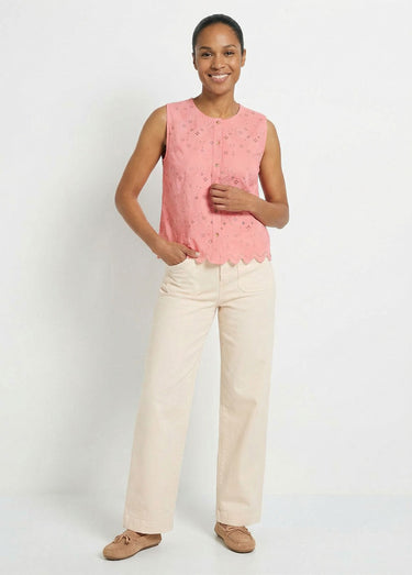 Débardeur boutonné broderie anglaise coton Rose bonbon