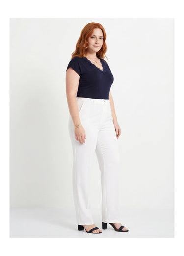 Pantalon droit uni taille semi élastiquée Blanc