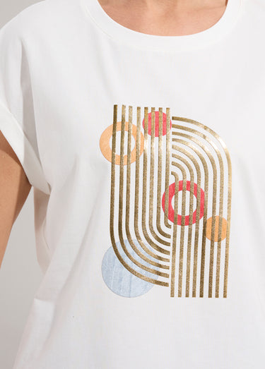 T-shirt coton avec sérigraphie Art déco Blanc