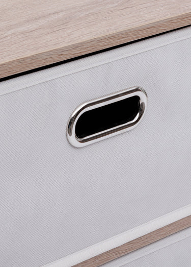 Commode façon bois, 5 tiroirs intissé Beige