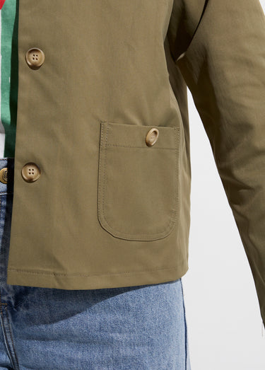 Veste boite en coton, avec col claudine Kaki