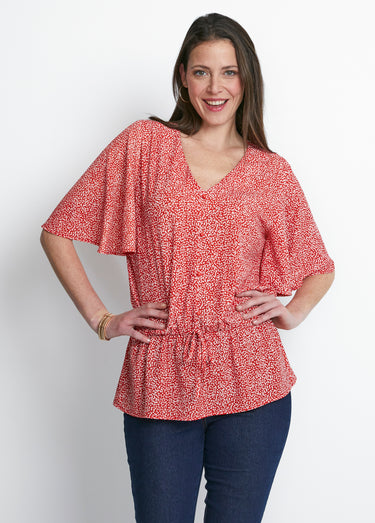 Chemise à basque imprimé pois Rouge/Blanc