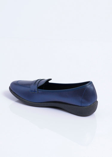Mocassins compensés souples cuir irrisé Bleu Metallise