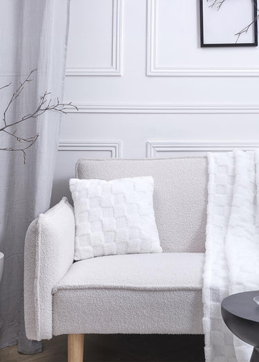 Coussin carré flanelle motif damier Blanc