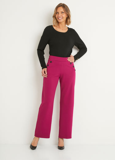 Pantalon large taille semi élastiquée uni Cassis