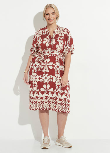 Robe longue à ceinturer imprimé fleuri Brique