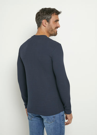 T-shirt col rond maille texturée épaisse Marine