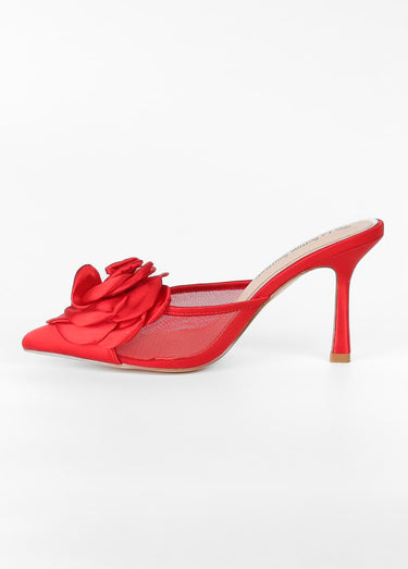 Mules chic fleur tissu Rouge