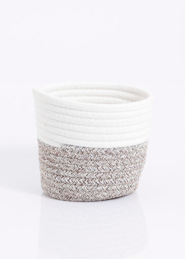 Panier cache pot tressé en coton Blanc/Marron