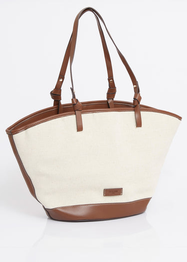 Sac trapèze chic toile et détails simili Marron