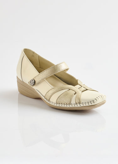 Ballerines largeur confort cuir scratchées Beige Dore