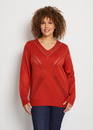 Pull bijou maille filet strass col V Epice