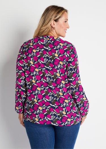 Tunique ample longue imprimé floral Imprime Fuchsia