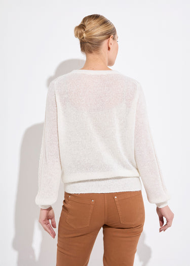 Pull doux cache-coeur avec alpaga et mohair Ecru