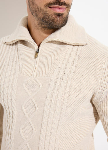 Pull col camionneur irlandais en laine Beige