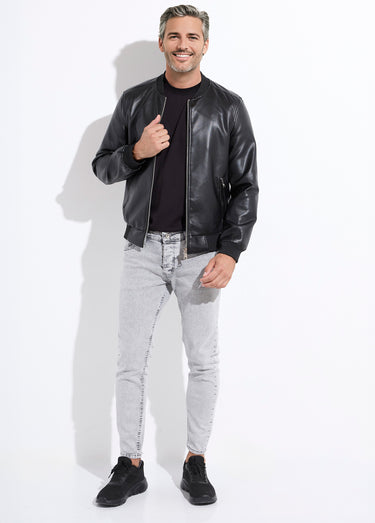 Blouson motard style teddy simili cuir Noir