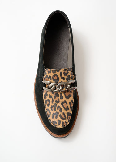 Mocassins grande largeur cuir chaîne à maillons Leopard