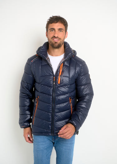Doudoune chaude brillante détails fluo Marine