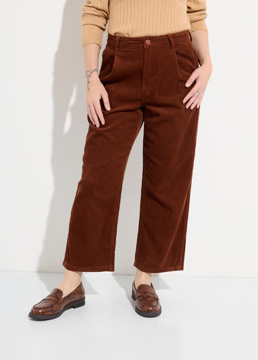 Pantalon large velours, spécial PETITE Marron