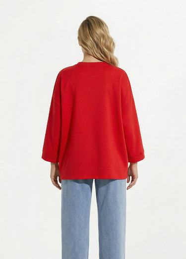 Sweat shirt large col rond, manches 3/4 Rouge
