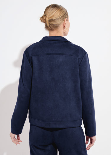 Blouson boutonné tissu suédé col cranté Marine