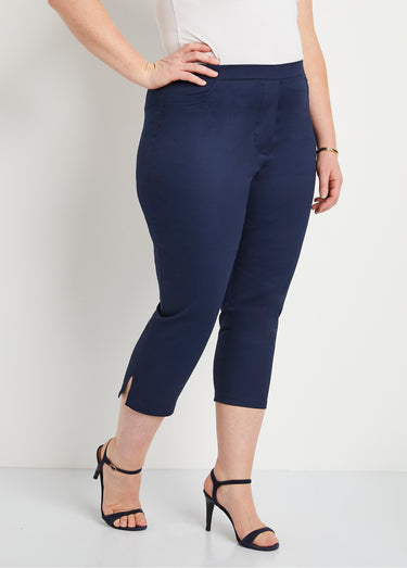 Pantacourt taille semi élastiquée satin Marine