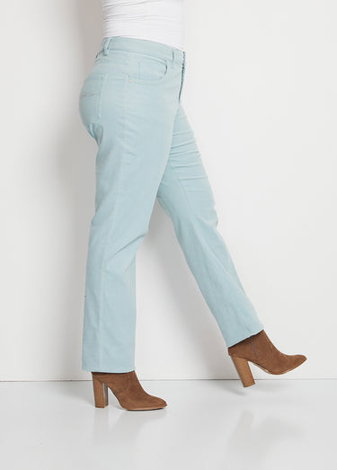 Pantalon 5 poches velours milleraies Vert d'eau