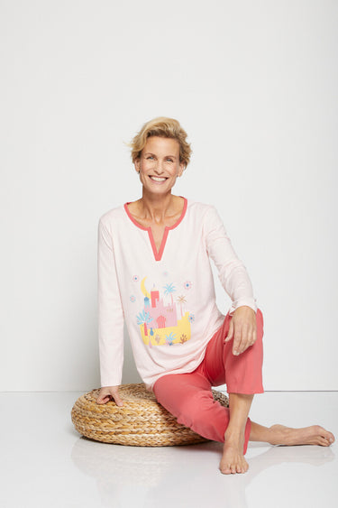 Pyjama imprimé placé en coton Rose