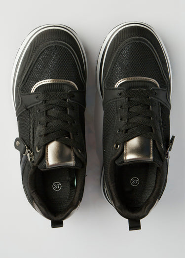 Sneakers compensées en mesh type joggers Noir