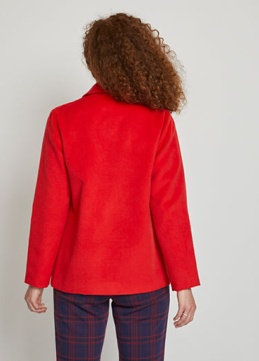 Veste manteau tissu uni ou pied-de-coq Rouge
