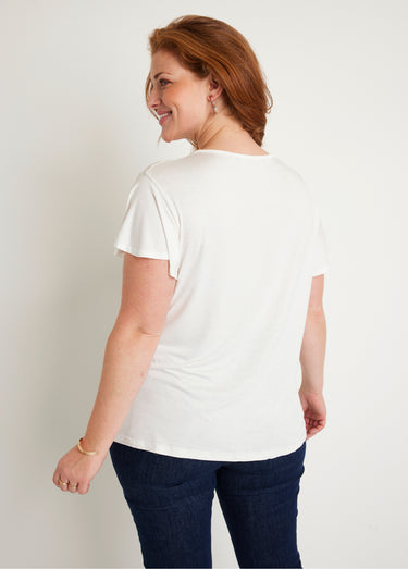 T-shirt manches courtes dentelle Blanc