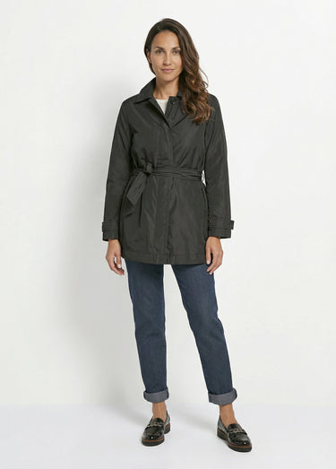 Trench déperlant avec ceinture à nouer Noir