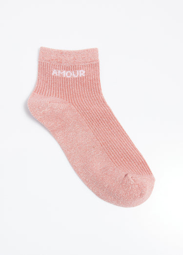 Socquettes fil métallisé, message AMOUR Rose