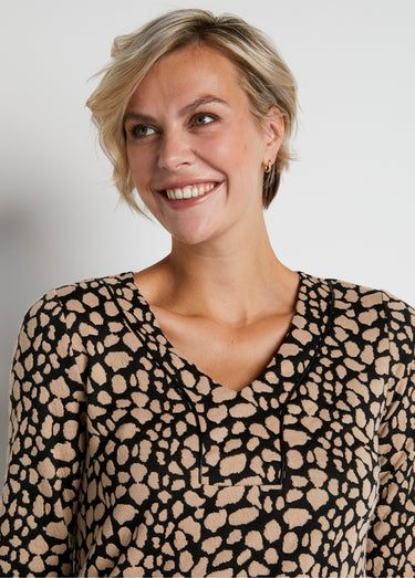 Robe ample courte jacquard bicolore Noir/Beige