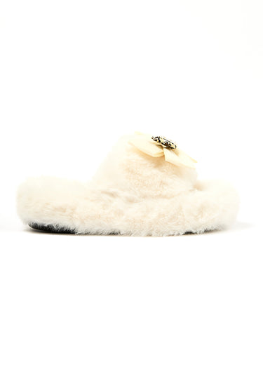 Mules fourrure et noeud Beige