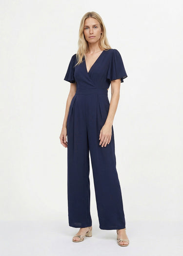 Combinaison chic encolure V, dos nu noué Marine