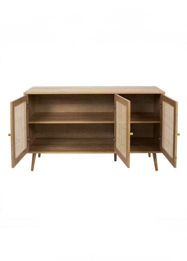 Buffet bas 3 portes, en bois et cannage Marron