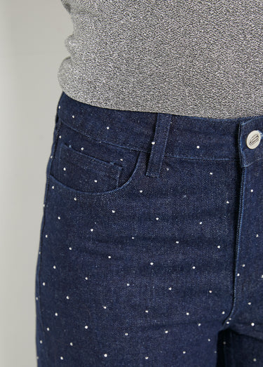Jean large brut recouvert de strass Bleu Brut