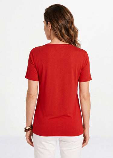 T-shirt manches courtes uni ou imprimé Uni Paprika