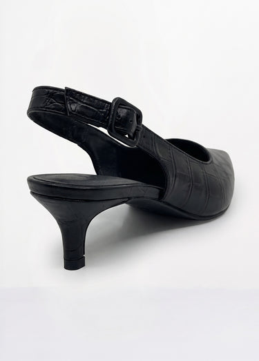 Escarpins sling back, simili cuir plissé Noir