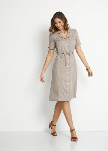 Robe-chemisier mi-longue coupe droite Beige