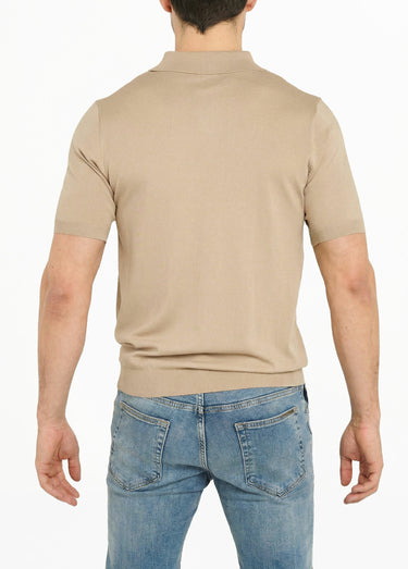 Polo en maille fine, manches courtes Beige