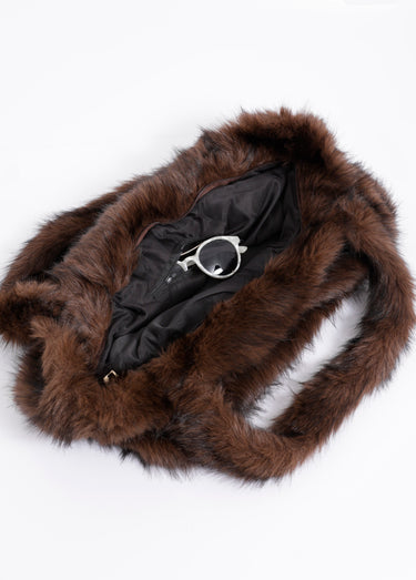 Sac en fausse fourrure unie Marron
