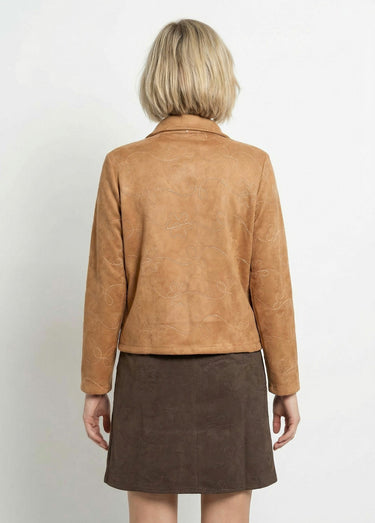 Veste zippée style motard, simili cuir Camel