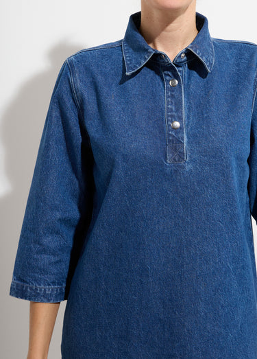 Robe droite en denim avec col chemise Bleu denim