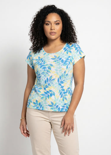 T-shirt manches courtes imprimé feuillage col rond Vert/Jaune