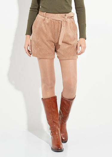 Short en velours à grosses cotes Camel