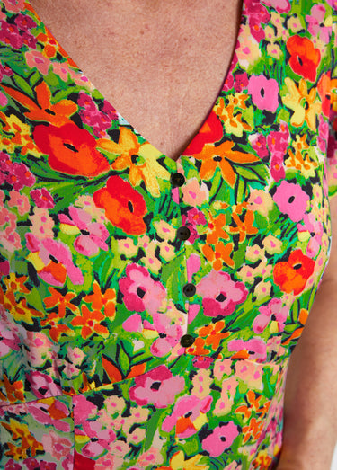 Robe courte volantée imprimé floral Rouge/Vert