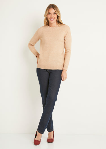 Pull chiné court col rond avec laine Sable